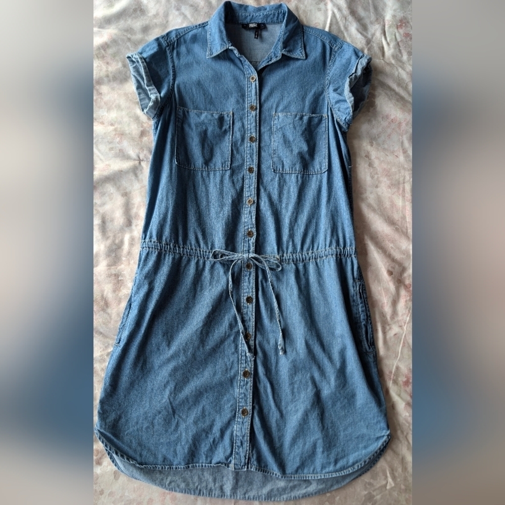 Paige Mila Chambray Denim Shirt Button up Tie Cinch Waist Dress Size XS - Picture 1 of 8